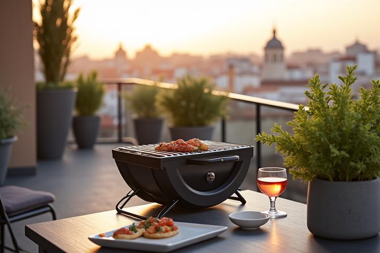 Barbacoa portátil en terraza urbana