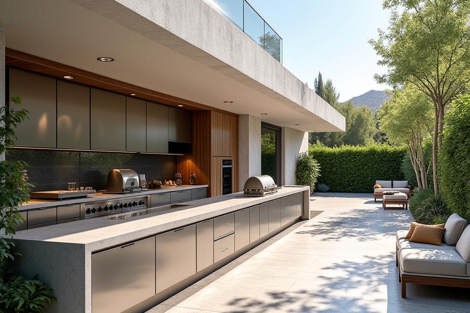 Cocina exterior modular de lujo en jardín